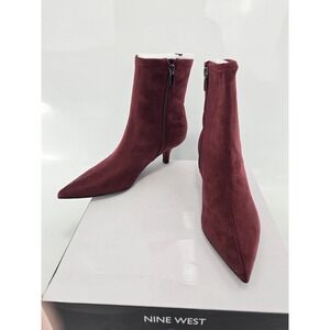 Nine West Tabbie2 Booties Women 5.5 M Dark Red Suede Pointed Toe - New